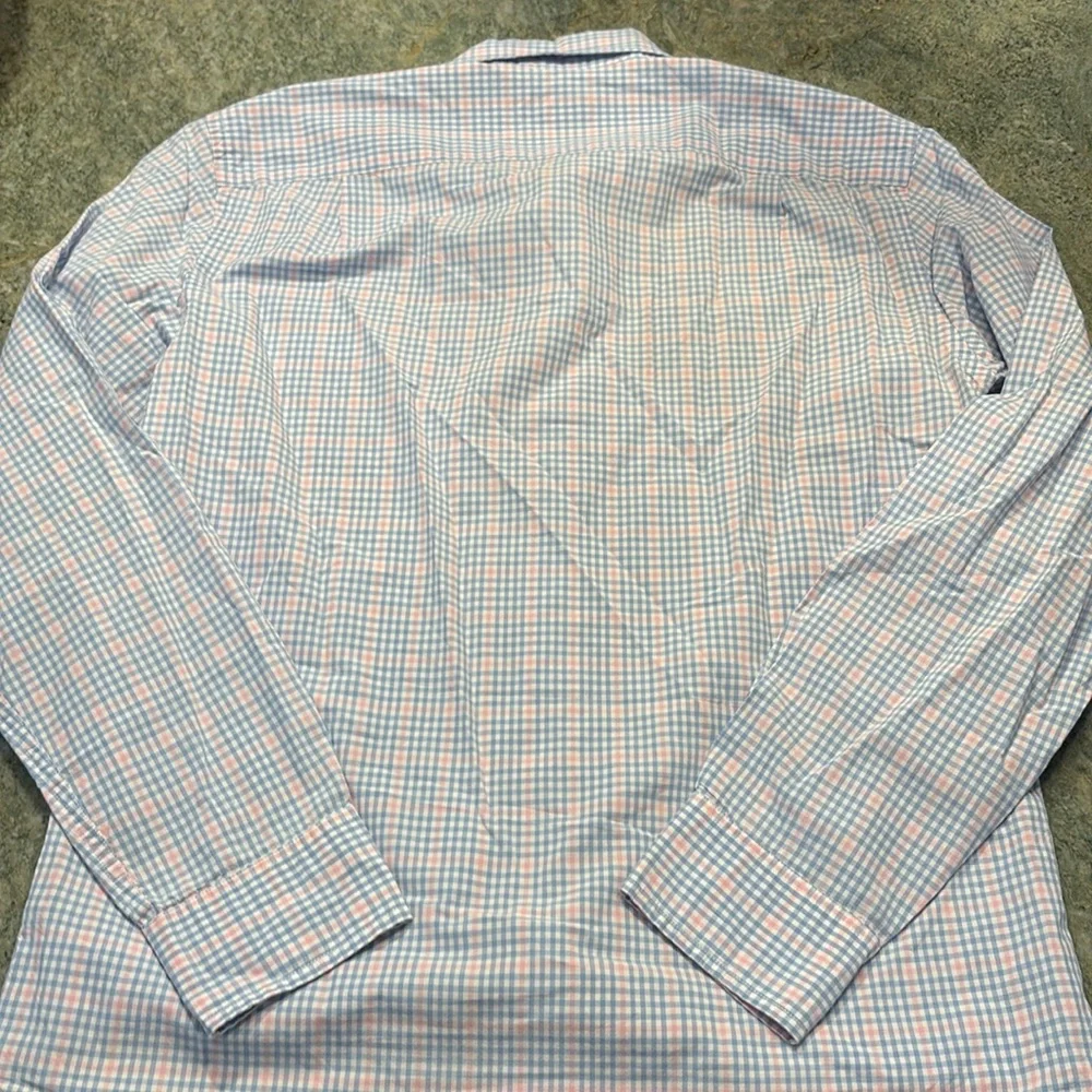 J. Crew Men's Casual Blue Pink Plaid Shirt slim medium button down long sleeve
